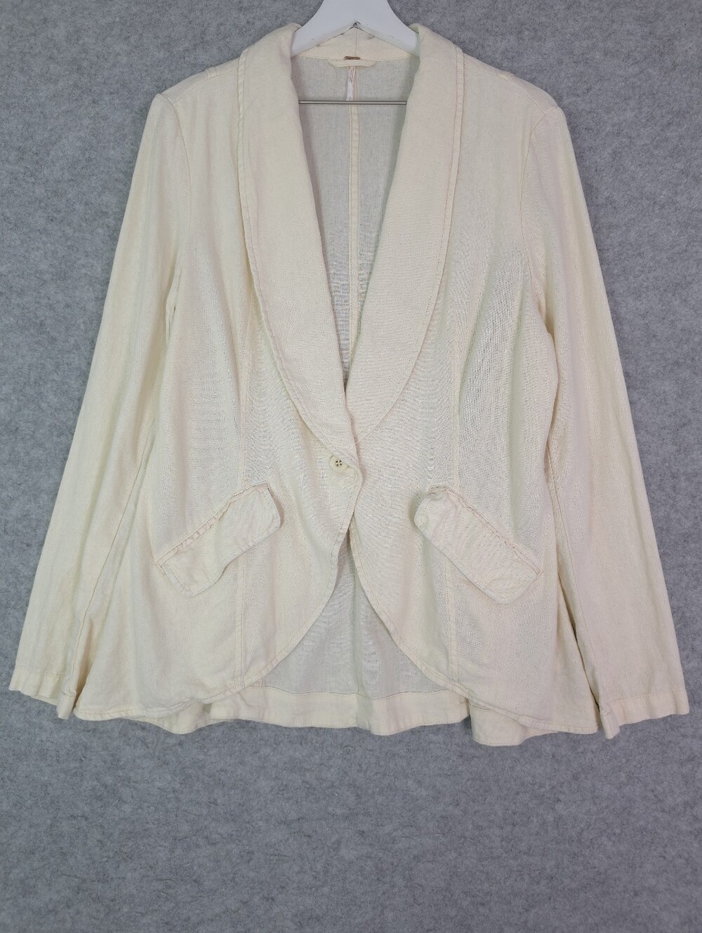 Free People Linen Blend Cream Shawl Collar Single-Button Relaxed Blazer